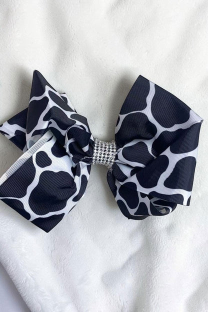 Chic double layer rehinestone 7.5" cow print boutique girls hairbow $12 for 12pc