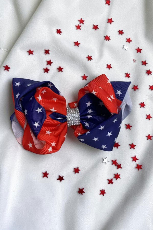 Chic double layer rehinestone 7.5" 4th of July boutique girls hairbow $12 for 12pc