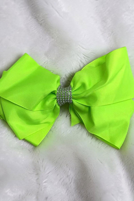 Chic double layer rehinestone 7.5" neon green boutique girls hairbow $12 for 12pc