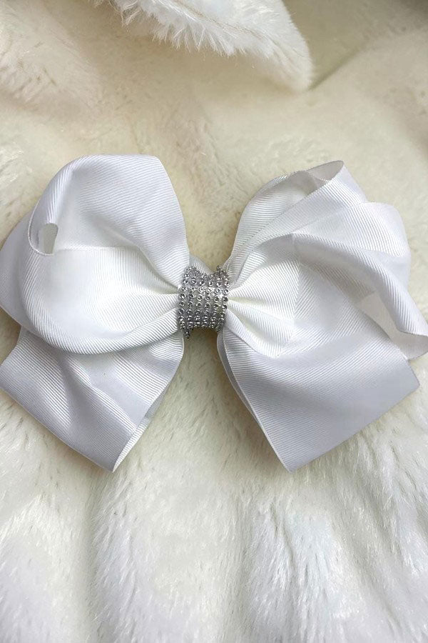Chic double layer rehinestone 7.5" white boutique girls hairbow $12 for 12pc