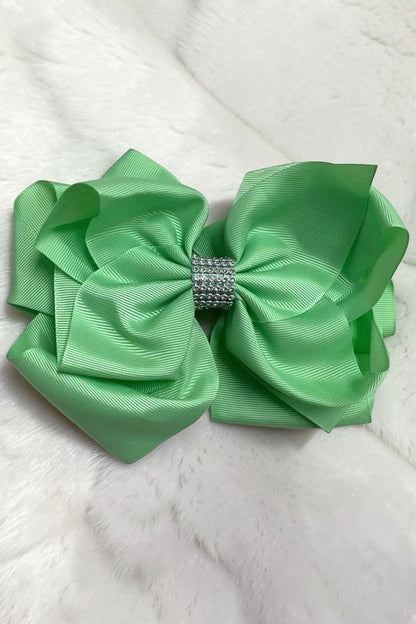 Chic double layer rehinestone 7.5" green boutique girls hairbow $12 for 12pc