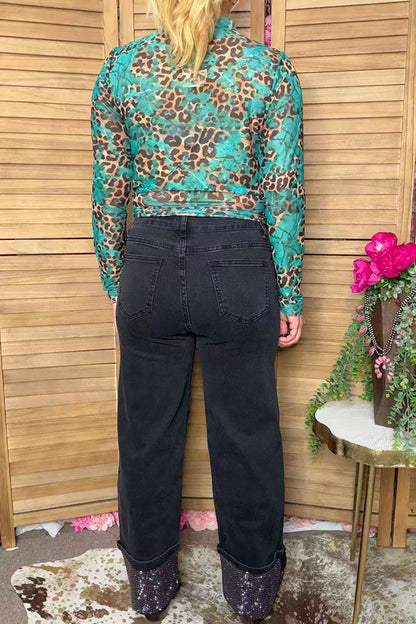 Western washed black wide leg rhinestone jeans women's boutique pant Southern Stitch S026
