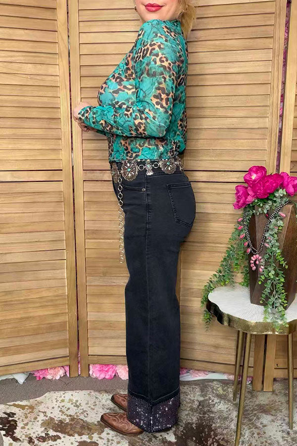 Western washed black wide leg rhinestone jeans women's boutique pant Southern Stitch S026
