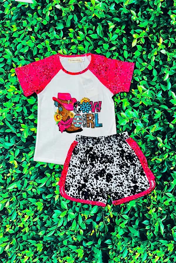 Western COWGIRL cow & bandana print girl boutique set XCH0777-36H
