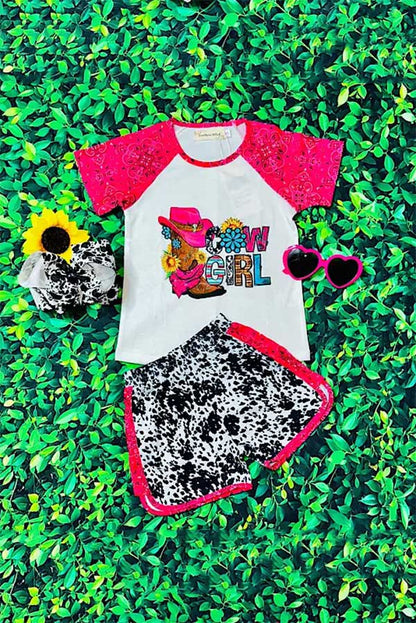 Western COWGIRL cow & bandana print girl boutique set XCH0777-36H