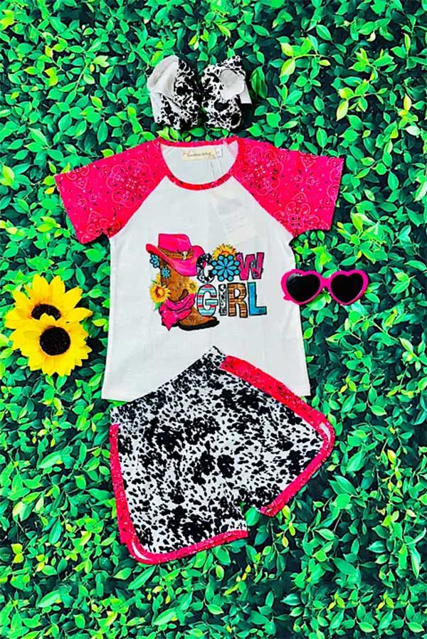 Western COWGIRL cow & bandana print girl boutique set XCH0777-36H