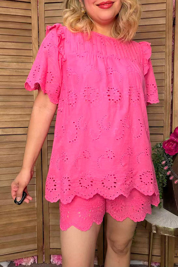Western eyelet embroidery pink women's boutique set Southern Stitch XCH16195
