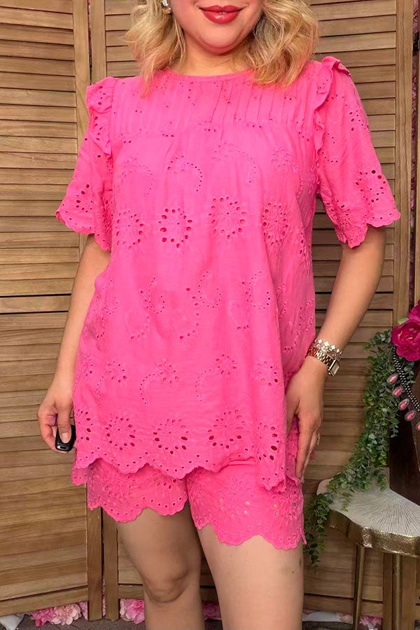 Western eyelet embroidery pink women's boutique set Southern Stitch XCH16195
