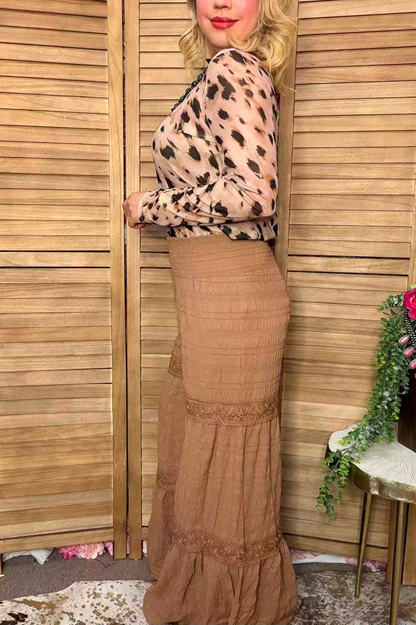 Western solid tan wide leg women's boutique pant w/lace trim Southern Stitch XCH17318