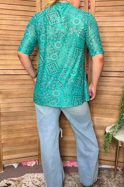 Western turquoise paisley sheer women's boutique top Southern Stitch XCH17202