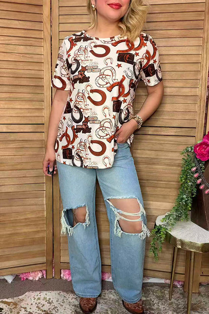 Western rodeo short sleeve women's boutique top Southern Stitch XCH16954