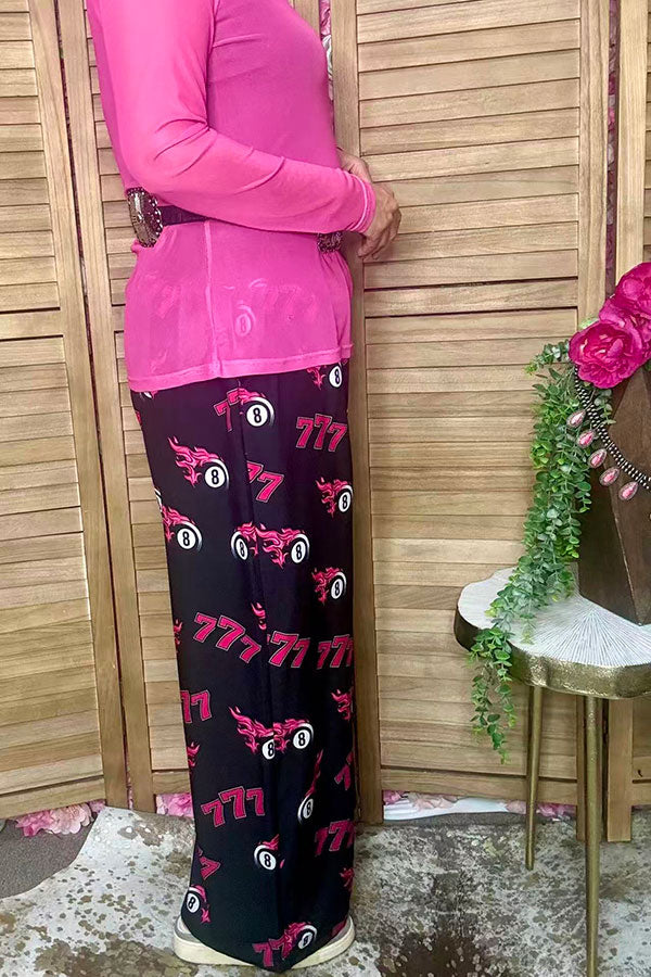 Western 777 & 8-balls print wide leg women's boutique pant Southern Stitch GJQ17195