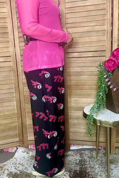 Western 777 & 8-balls print wide leg women's boutique pant Southern Stitch GJQ17195