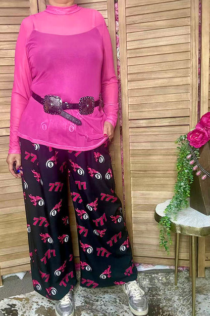 Western 777 & 8-balls print wide leg women's boutique pant Southern Stitch GJQ17195