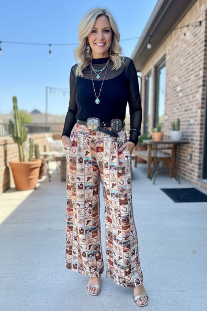 Western patchwork wide leg women's boutique pant Southern Stitch GJQ17262