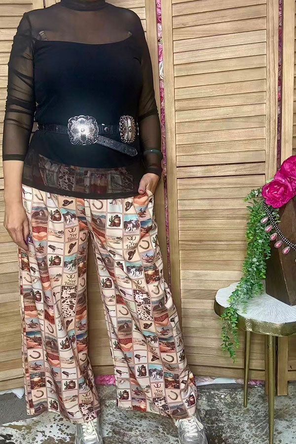 Western patchwork wide leg women's boutique pant Southern Stitch GJQ17262