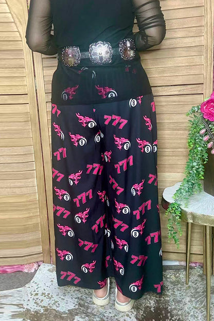 Western 777 & 8-balls print wide leg women's boutique pant Southern Stitch GJQ17195