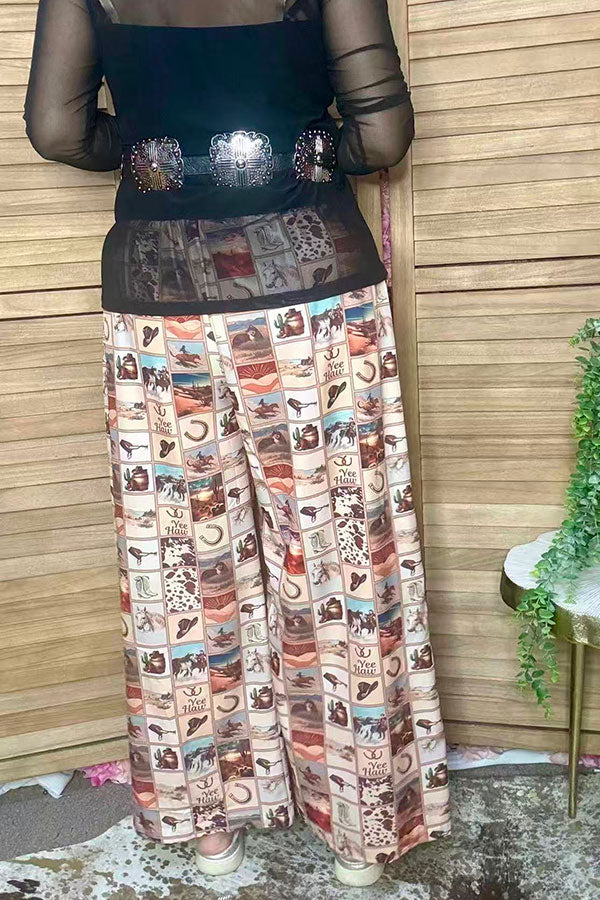 Western patchwork wide leg women's boutique pant Southern Stitch GJQ17262
