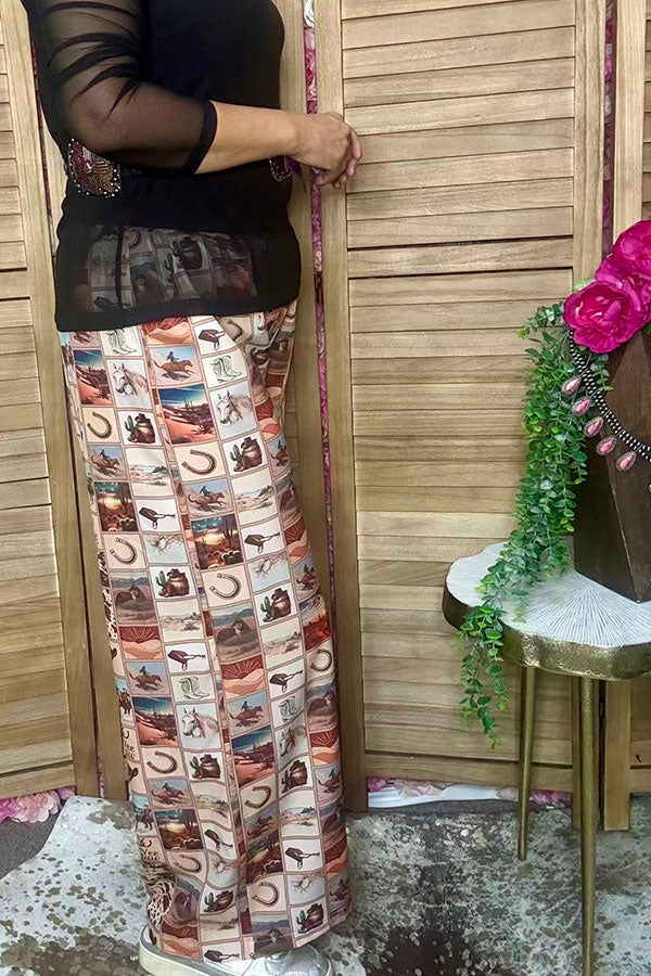 Western patchwork wide leg women's boutique pant Southern Stitch GJQ17262