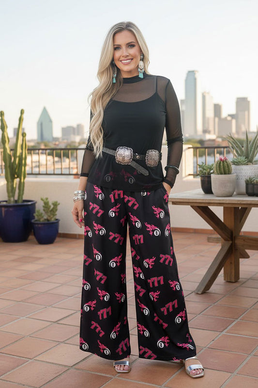 Western 777 & 8-balls print wide leg women's boutique pant Southern Stitch GJQ17195