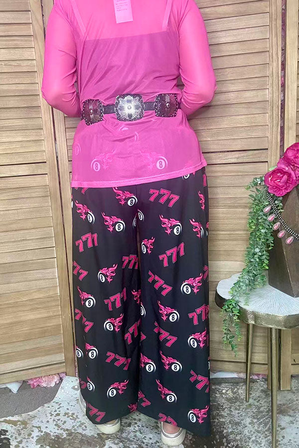 Western 777 & 8-balls print wide leg women's boutique pant Southern Stitch GJQ17195