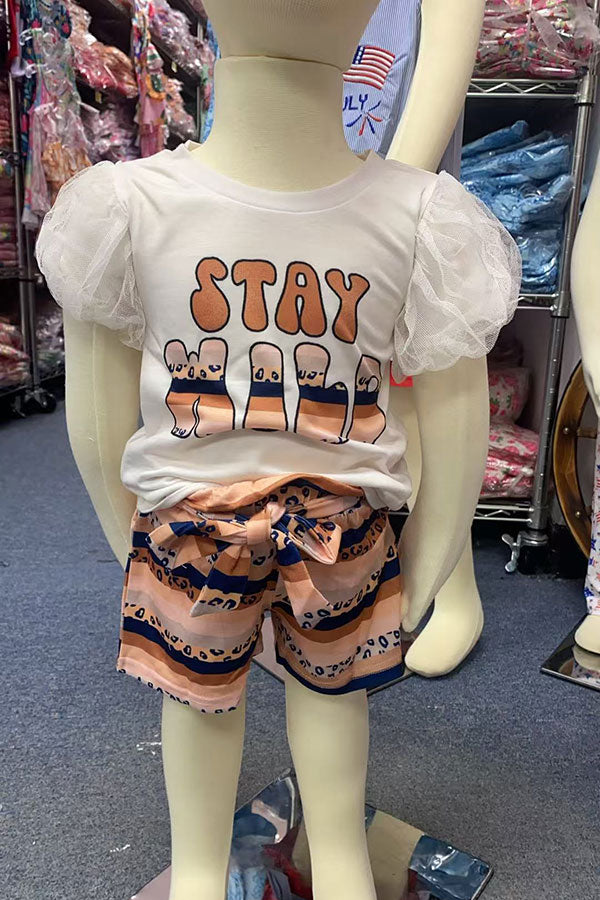 Western STAY WILD top leopard serape shorts girls boutique sets XCH0666-8H