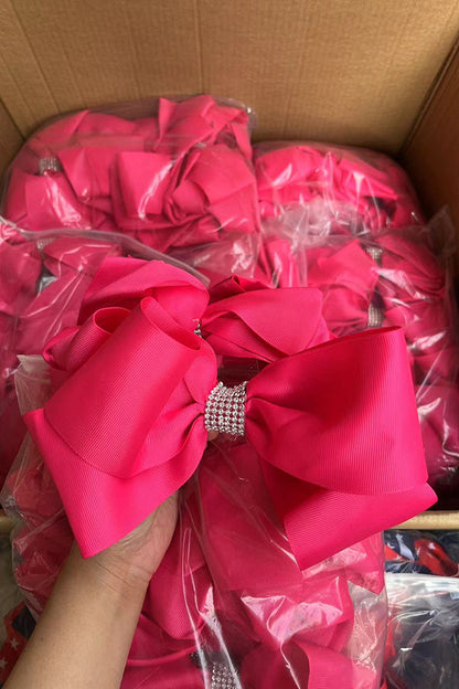 Chic double layer rehinestone 7.5" hot pink boutique girls hairbow $12 for 12pc