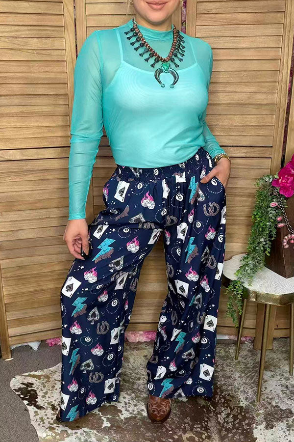 Western cowgirl lucky 8 card flame print women's boutique pant Southern Stitch XCH17171