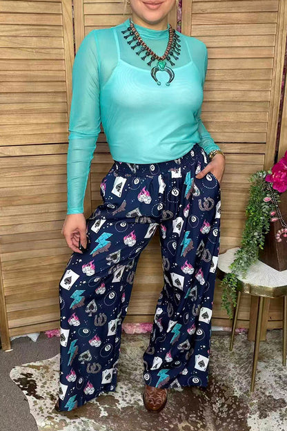 Western cowgirl lucky 8 card flame print women's boutique pant Southern Stitch XCH17171