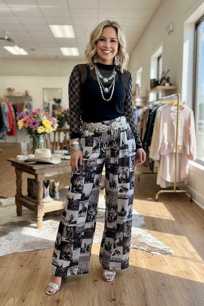 Western cowboy patchwork wide leg women's boutique pant Southern Stitch GJQ17275