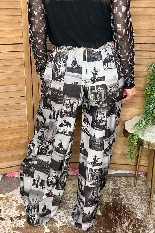 Western cowboy patchwork wide leg women's boutique pant Southern Stitch GJQ17275