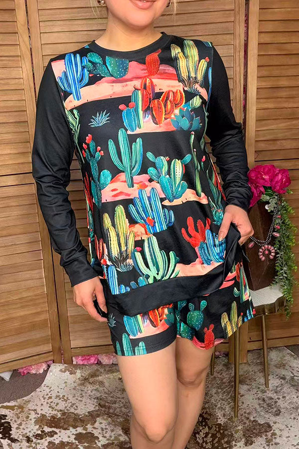 Western cactus & black long sleeve women's boutique set Southern Stitch