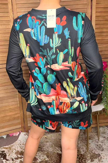 Western cactus & black long sleeve women's boutique set Southern Stitch