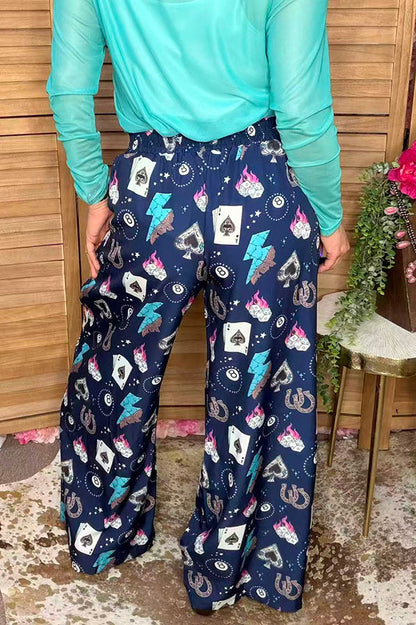 Western cowgirl lucky 8 card flame print women's boutique pant Southern Stitch XCH17171