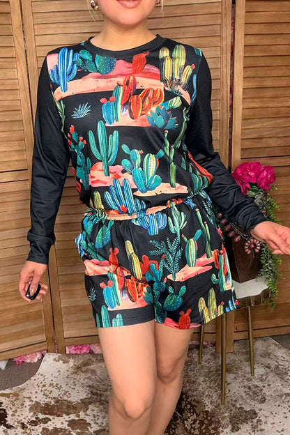 Western cactus & black long sleeve women's boutique set Southern Stitch