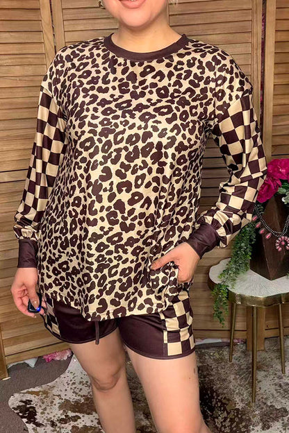 Western leopard & checkered patchwork women's boutique set Southern Stitch XCH17371