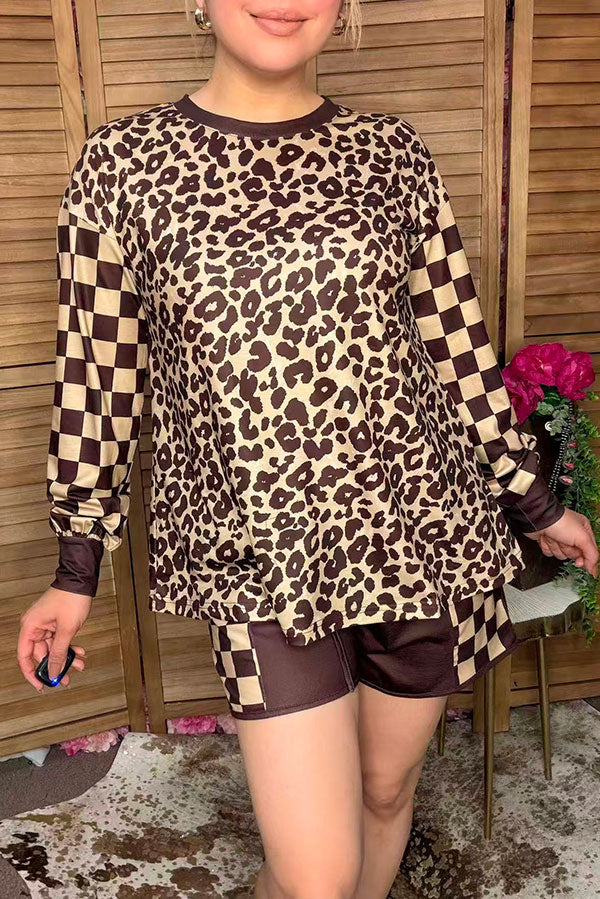Western leopard & checkered patchwork women's boutique set Southern Stitch XCH17371
