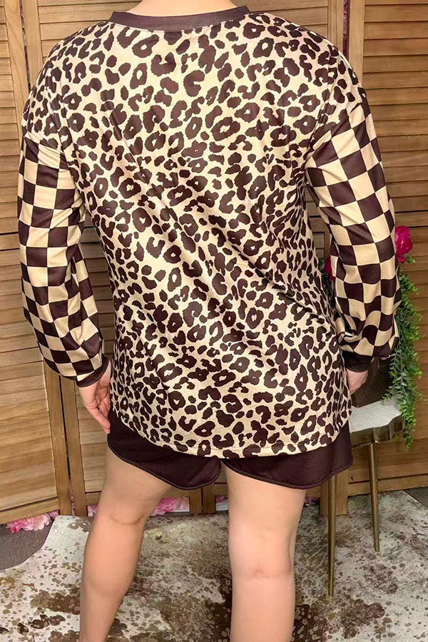 Western leopard & checkered patchwork women's boutique set Southern Stitch XCH17371