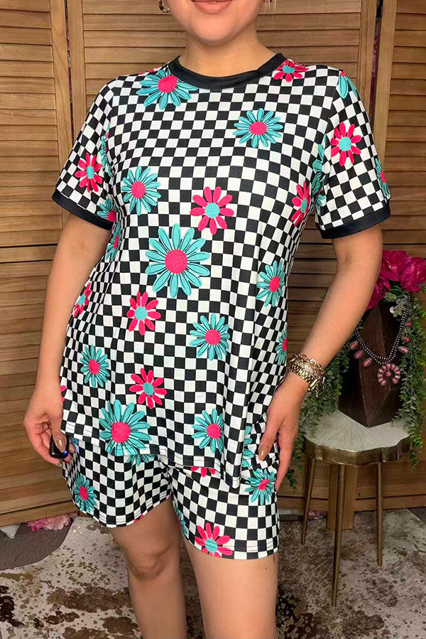 Western checkered & daisy women's boutique set Southern Stitch GJQ17266