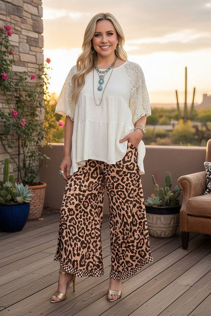 Western leopard & checkered ruffle women's boutique pant Southern Stitch XCH17389