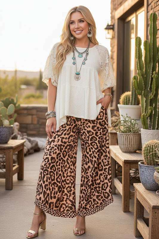 Western leopard & checkered ruffle women's boutique pant Southern Stitch XCH17389