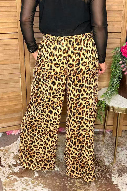 Western crinkle leopard wide leg women's boutique pant Southern Stitch XCH17390