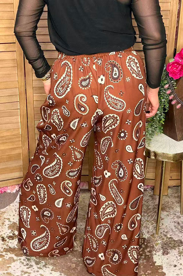 Western paisley wide leg brown women's boutique pant Southern Stitch GJQ17177