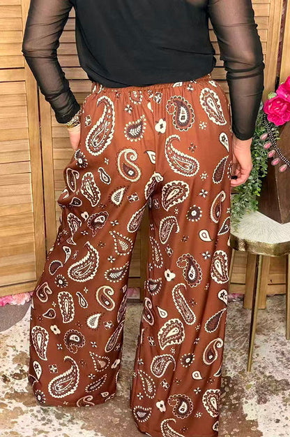 Western paisley wide leg brown women's boutique pant Southern Stitch GJQ17177