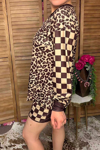 Western leopard & checkered patchwork women's boutique set Southern Stitch XCH17371