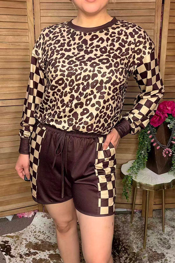 Western leopard & checkered patchwork women's boutique set Southern Stitch XCH17371