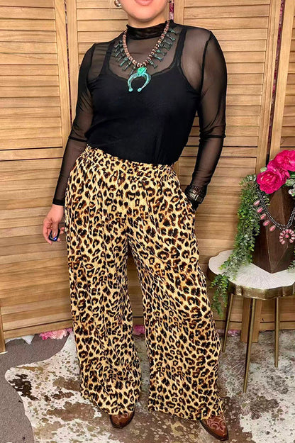 Western crinkle leopard wide leg women's boutique pant Southern Stitch XCH17390