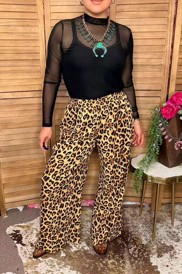 Western crinkle leopard wide leg women's boutique pant Southern Stitch XCH17390