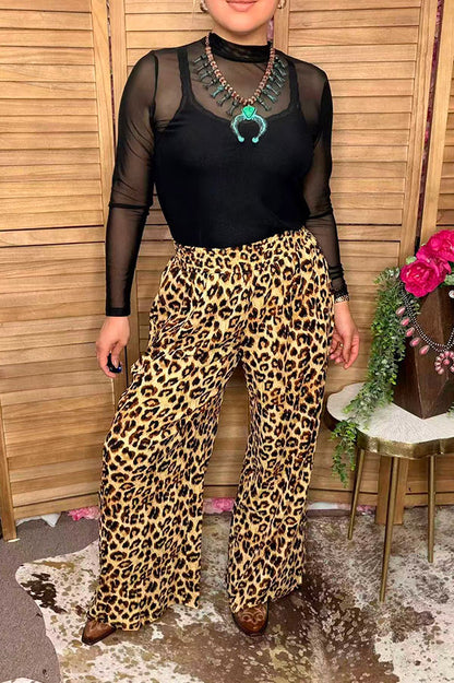 Western crinkle leopard wide leg women's boutique pant Southern Stitch XCH17390