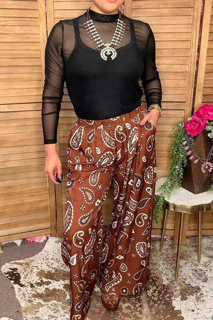 Western paisley wide leg brown women's boutique pant Southern Stitch GJQ17177